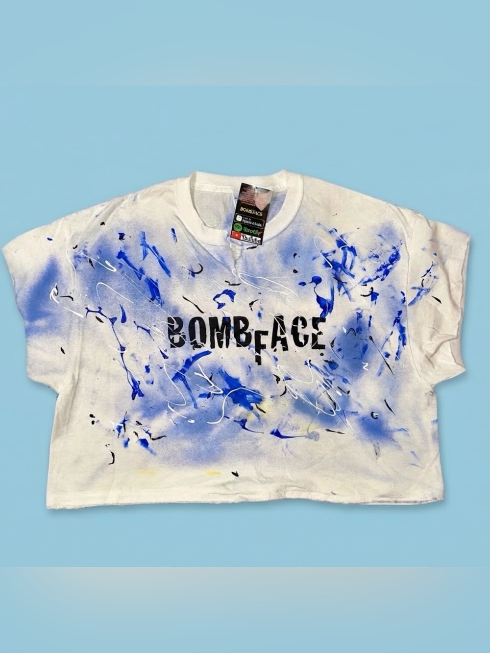Bombface Custom Paint Splatter Graphic Crop Tee Streetwear Merch XL